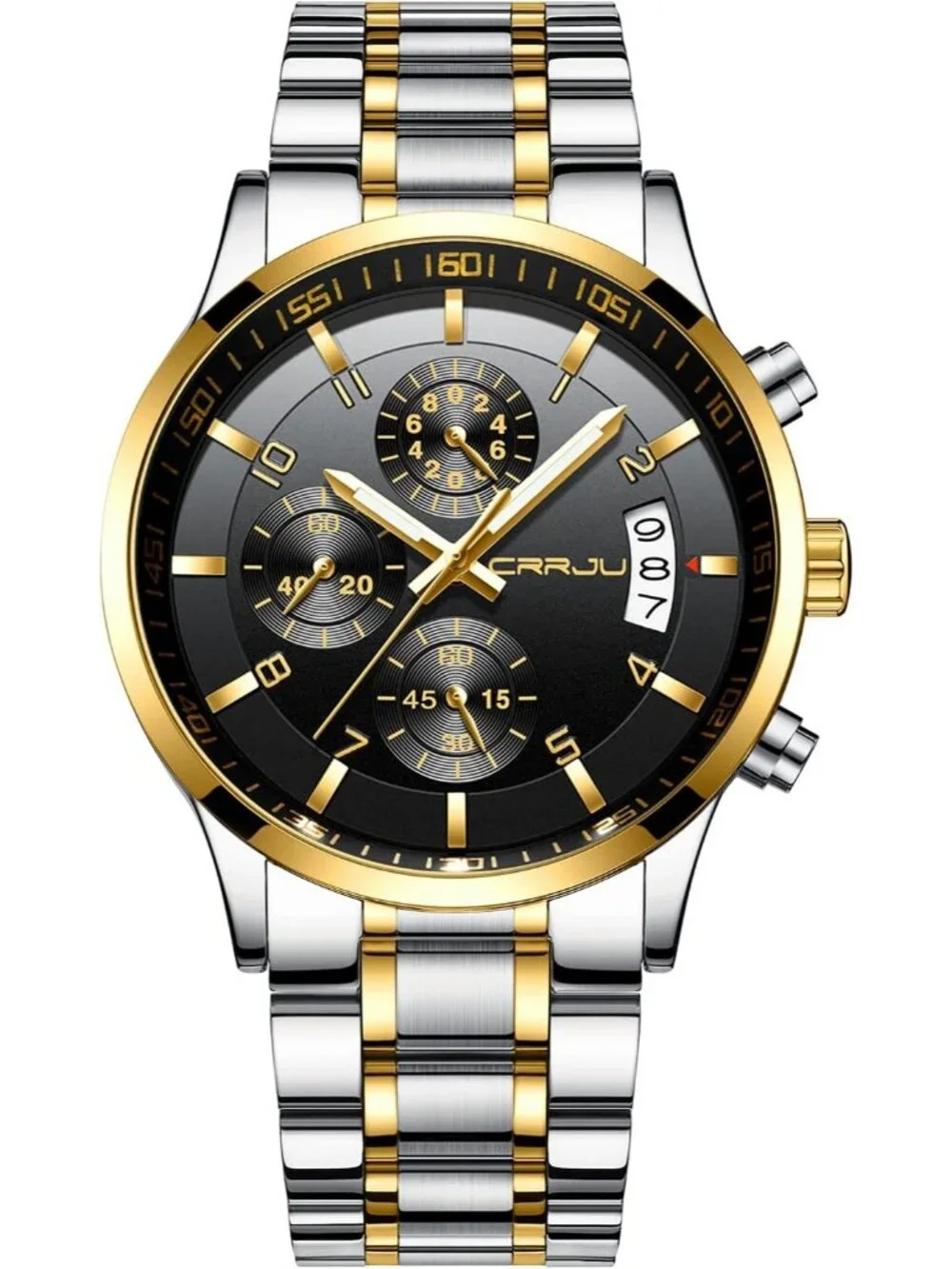Mens Silver And Black Analog Stainless Steel Waterproof Chronograph Wrist Watch